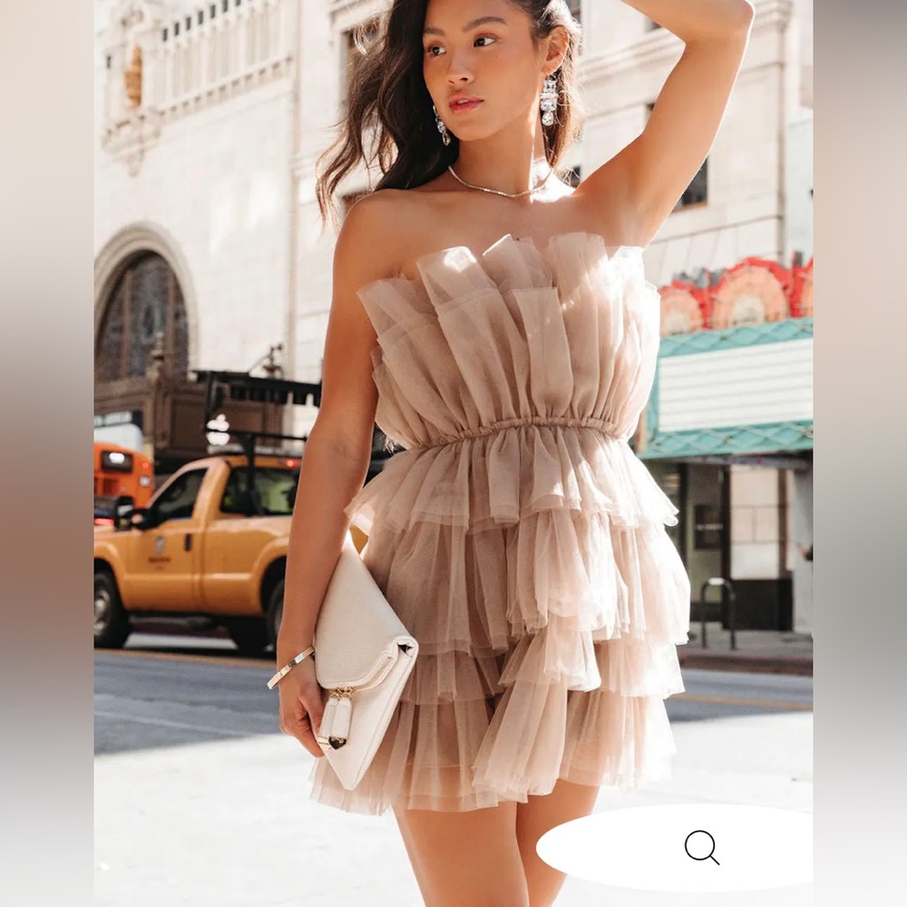 Like New LILLE STRAPLESS TULLE MINI DRESS - MOCHA (VICI)